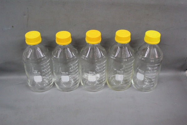 LOT OF 5 PYREX STORAGE & MEDIA GLASS BOTTLES & LIDS 1000ml 1395