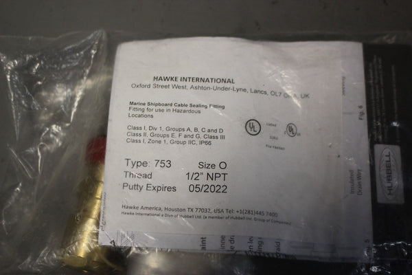 HAWK INTERNATIONAL  MARINE SHIPBOARD CABLE SEALING FITTING 753 SIZE O