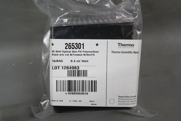 10 NEW THERMO 96 WELL BLACK OPTICAL CLEAR BOTTOM PLATE 265301 0.4ml