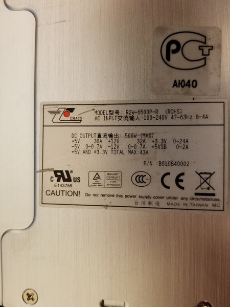 Emacs R2W-6500P-R Modular Hotswap 500W Power Supply 