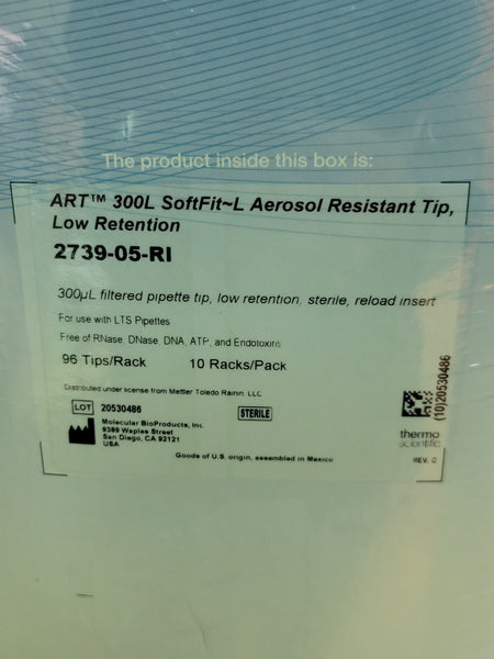 THERMO SCIENTIFIC ART 300L SOFTFIT AEROSOL RESISTANT PIPETTE TIP 2739 QTY 960