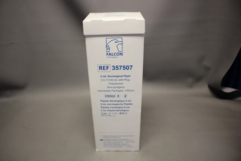 NEW FALCON 2ML SEROLOGICAL PIPET W/ PLUG 357507 POLYSTYRENE 100PCS
