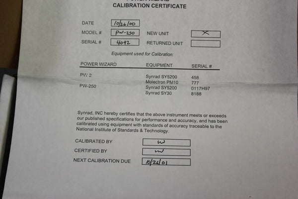 SYNRAD LASER POWER METER POWER WIZARD 250