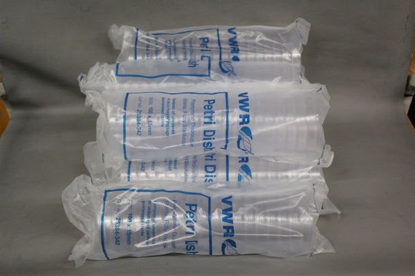 7 BAGS OF NEW VWR POLYSTYRENE PETRI DISHES 100x15mm 25384-342 140 TOTAL
