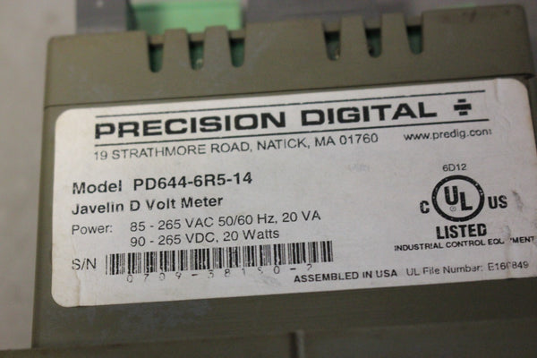 LOT OF 2 PRECISION DIGITAL JAVELIN D VOLT METERS PD644-6R5-14