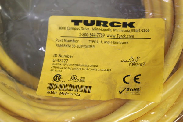 NEW TURCK SENSOR CABLE ASSEMBLY U-47227
