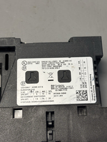 SIEMENS Contactor 3RT2026-1KB40