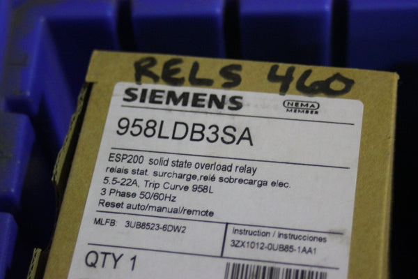 NEW SIEMENS SOLID STATE OVERLOAD RELAY 3UB8523-6DW2 958LDB3SA