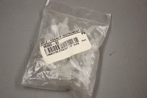 NEW LOT OF 25 COLE PARMER 06365-22 STRAIGHT CONNECTORS 1/8"