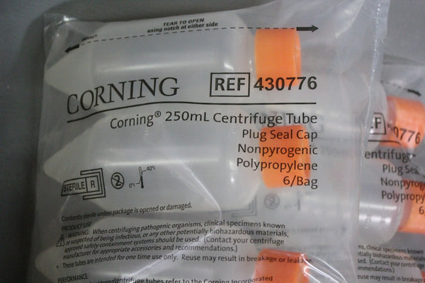 42 NEW CORNING 250ML POLYPROPYLENE CENTRIFUGE TUBES PLUG SEAL CAP 430776