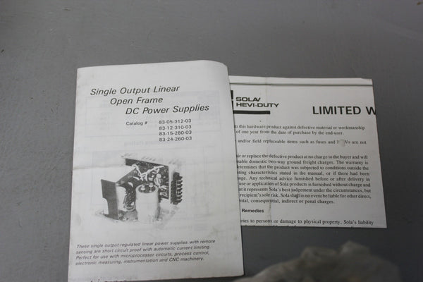 NEW SOLA/HEVI-DUTY DC POWER SUPPLY  83-24-260-03