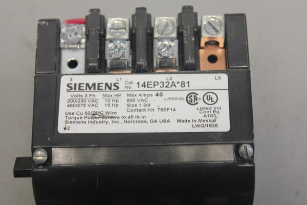 SIEMENS NON-REVERSING MOTOR STARTER 14EP32A*81