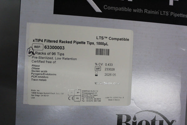 NEW 6 RACKS OF BIOTIX 96 1000uL FILTERED PIPETTE TIPS xTIP4 63300003