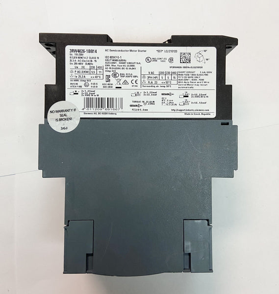UNUSED Siemens 3RW4026-1BB04 SIRIUS SOFT STARTER  11 kW/400 V, 40 °C 200-480 V