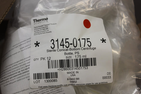 THERMO SCIENTIFIC STERILE CONICAL BOTTOM CENTRIFUGE BOTTLE 175ML 48 PCS 3145-017
