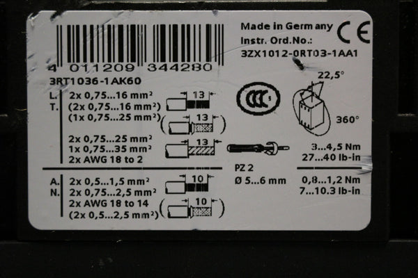 UNUSED SIEMENS REVERSING CONTACTOR ASSEMBLY 3RA13368XB301AK6/3RA1336-8XB30-1AK6