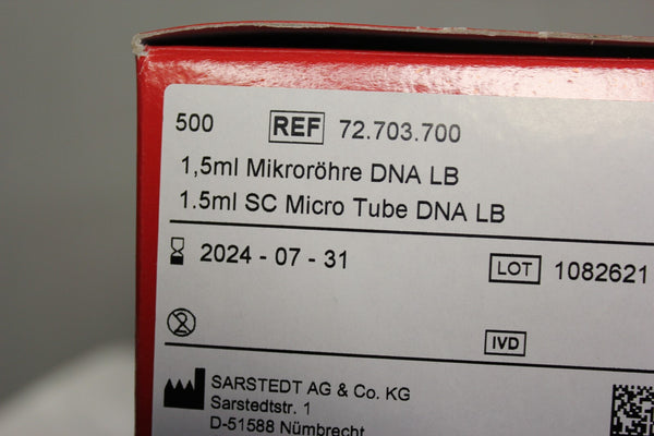 500 NEW 1.5ML SARSTEDT SC MICRO TUBE DNA LB 72.703.700