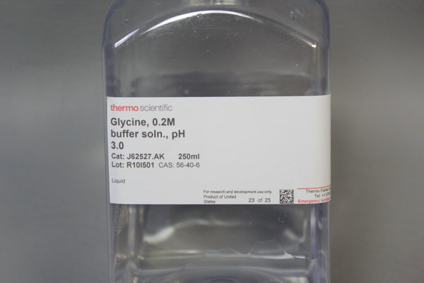 NEW 250mL BOTTLE OF THERMO GLYCINE 0.2M BUFFER SOLUTION pH 3.0 J62527.AK
