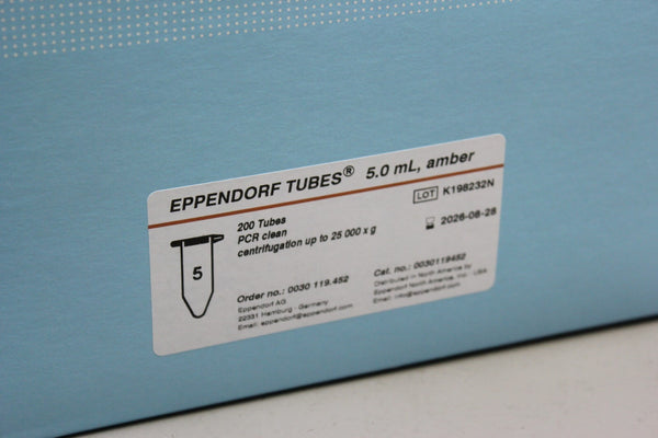 NEW 200 EPPENDORF TUBES 5.0 ML AMBER PCR CLEAN 0030119452