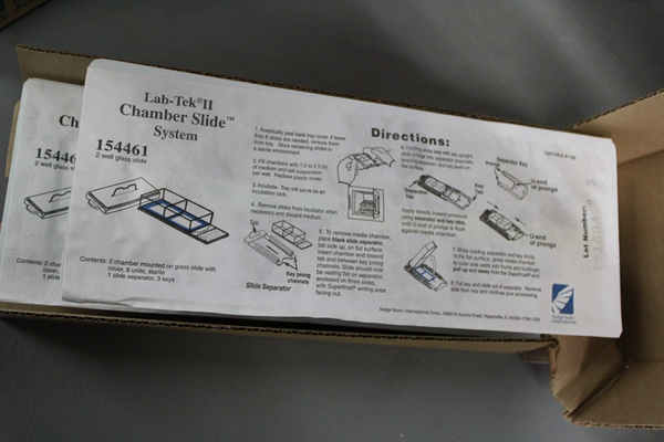 BOX OF 16 NEW NALGE NUNC LAB-TEK II 2 WELL CHAMBER SLIDE W/COVER  154461