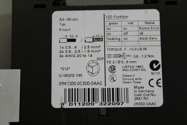 SIEMENS AS-i SLIMLINE MODULE  3RK1200-0CE00-0AA2