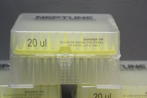LOT OF 3 NEPTUNE BARRIER TIPS 20UL BT20 LOW RETENTION PRE-STERILE