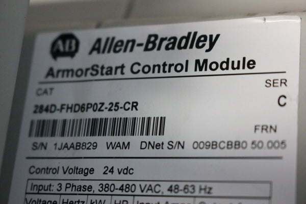 ALLEN BRADLEY ARMORSTART 284D-FHD6P0Z-25-CR SERIES.C WITH 280D-FN-25-C