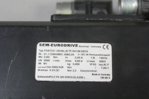 SEW EURODRIVE  SERVO MOTOR   P/N: PSKF221 DS56L/B/TF/RH1M/SB10