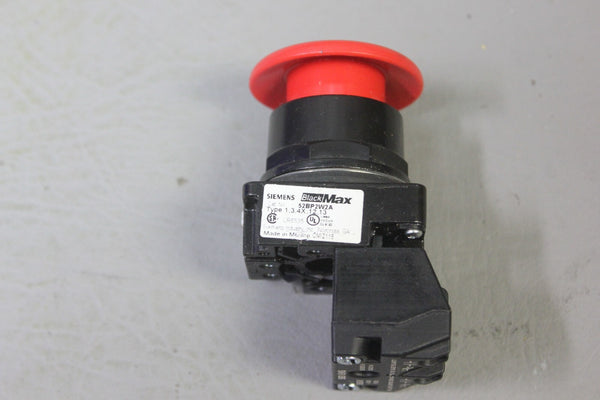 UNUSED SIEMENS BLACK MAX RED MUSHROOM HEAD EMERGENCY PUSHBUTTON 52BP2W2A