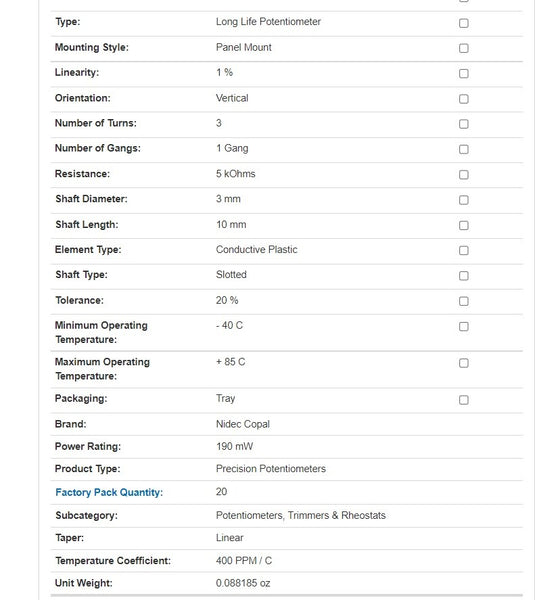 NEW NIDEC COPAL PRECISION POTENTIOMETER POT 5K ohm MC1003-000-502