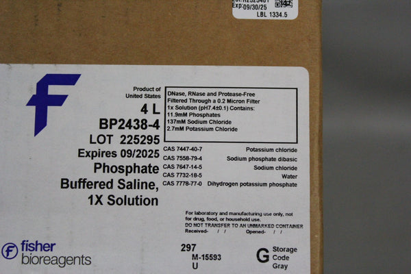 4 LITERS OF NEW FISHER PHOSPHATE BUFFERED SALINE SOLUTION 1X SOLUTION BP2438-4
