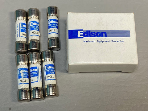 Box of 6 Edison MCL-.1 Fuse Fast Acting .1Amp 600 V  MCL .1 MCL.1
