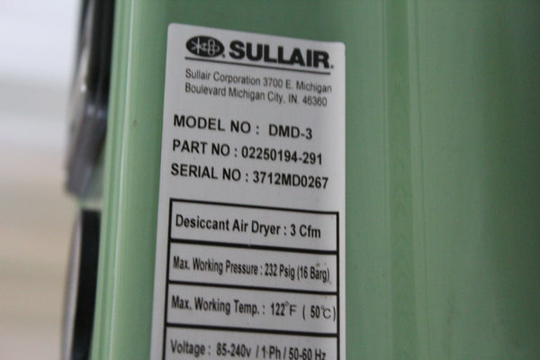 SULLAIR DMD-3 Desiccant Air Dryer 3Cfm 232Psig 02250194-291