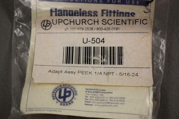 LOT OF 4 NEW UPCHURCH SCIENTIFIC U-504 ADAPTER PEEK 1/4 NPT