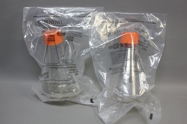 2- NEW Corning 431401 500 mL Baffled Polycarbonate Erlenmeyer Flask