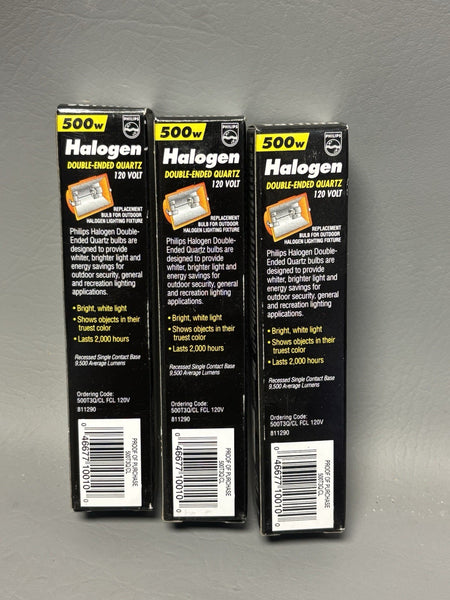 3- PHILIPS 500T3Q /CL 500W Double Ended Halogen 120v bulb