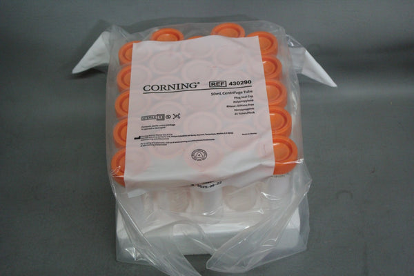 NEW RACK OF 25 CORNING 50mL CENTRIFUGE TUBES PLUG SEAL CAP PP 430290