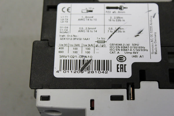 Unused SIEMENS Circuit Breaker 3RV1021-0EA10