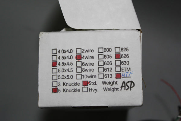 NEW ASP ENERGY TRANSFER DOOR HINGS ETH4W 4.5X4.5 5 KNUCKLE 4 WIRE STD 626 4TF