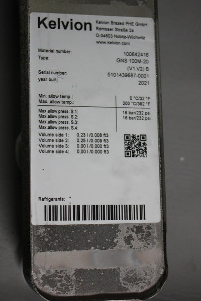Unused KELVION STAINLESS STEEL LIQUID HEAT EXCHANGER  100642416 (GNS 100M-20)