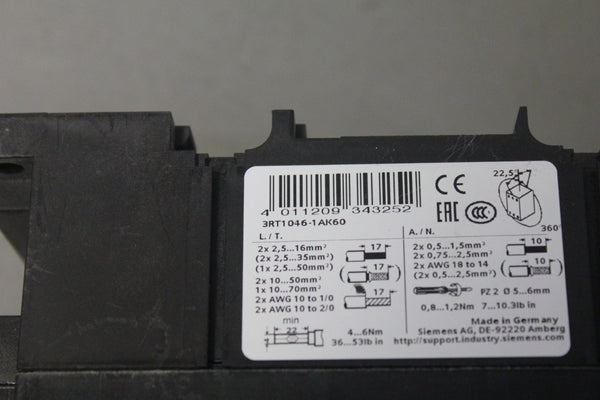 SIEMENS POWER CONTACTOR 110/120V COIL  3RT1046-1AK60