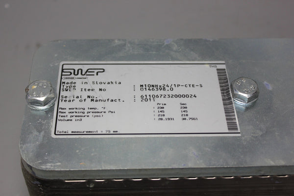 SWEP M10NHx24/1P-CTE-S PLATE HEAT EXCHANGER