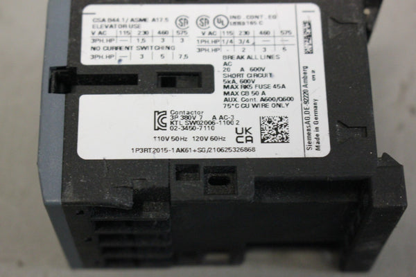 SIEMENS SIRIUS  CONTACTOR RELAY 3RT2015-1AK61