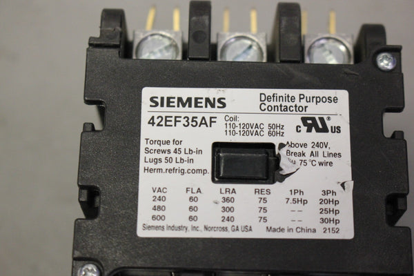 SIEMENS 42EF35AF DEFINITE PURPOSE CONTACTOR