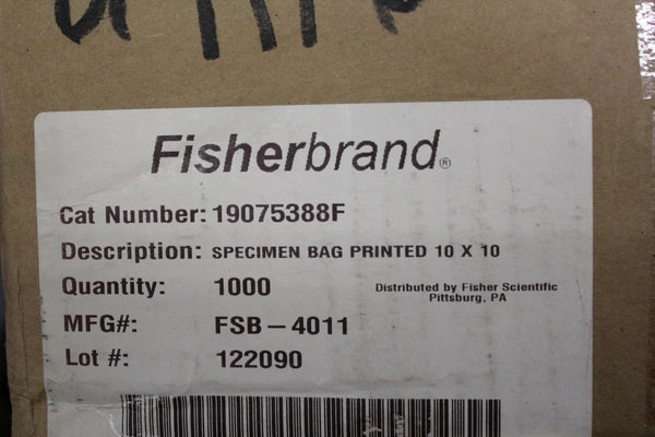 NEW CASE OF 1,000 FISHER BRAND 10x10 BIOHAZARD SPECIMEN BAGS FSB-4011