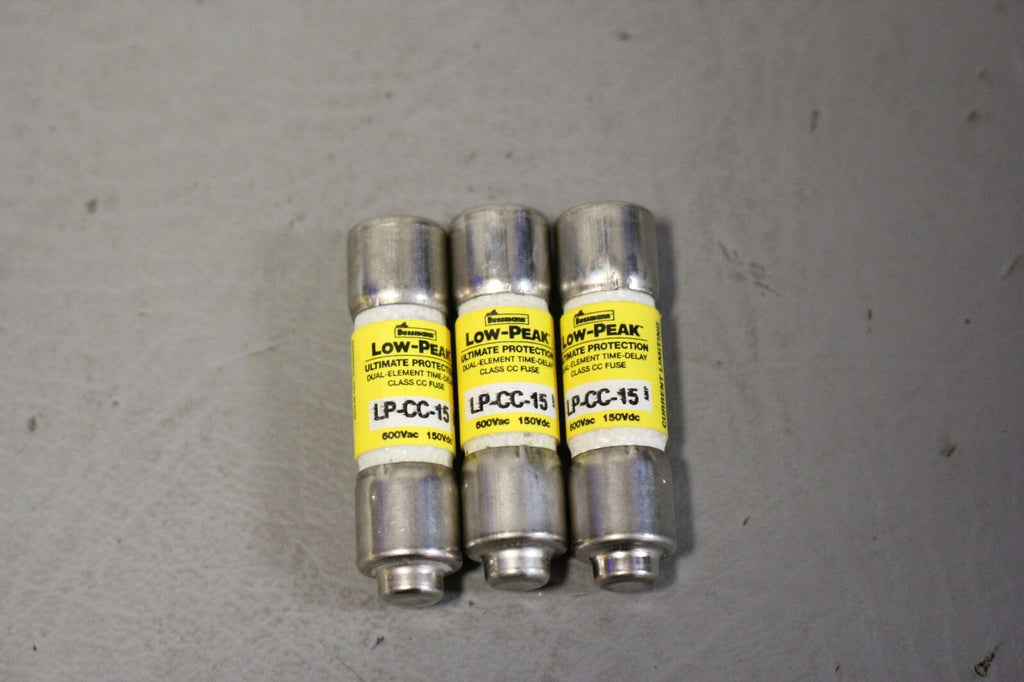 UNUSED LOT OF 3  BUSSMAN LOW PEAK DUAL ELEMENT FUSES LP-CC-15