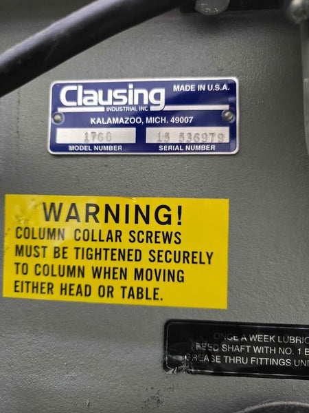 CLAUSING 15 VARIABLE SPEED DRILL PRESS  1768