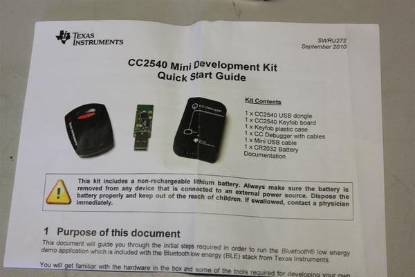 TEXAS INSTRUMENTS CC2540 BLUETOOTH LOW ENERGY DEVELOPMENT KIT