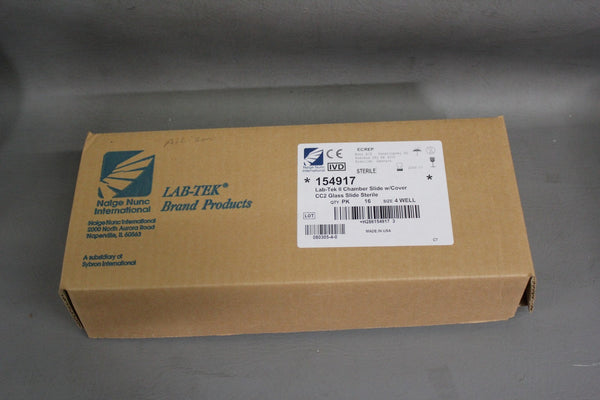 BOX OF 15 NEW NALGE NUNC LAB-TEK II 4 WELL CHAMBER SLIDE W/COVER  154917