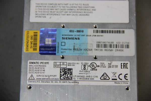 SIEMENS MICRO SIMATIC BOX PC 6AG4021-0AB12-1CA0